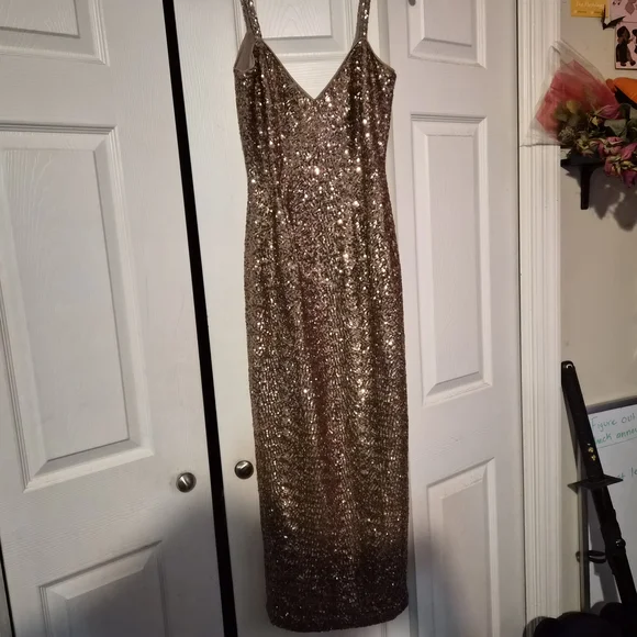 Gold Glitz and Glamour dress by Micheline Pitt. size (S) NWT - Picture 4 of 4